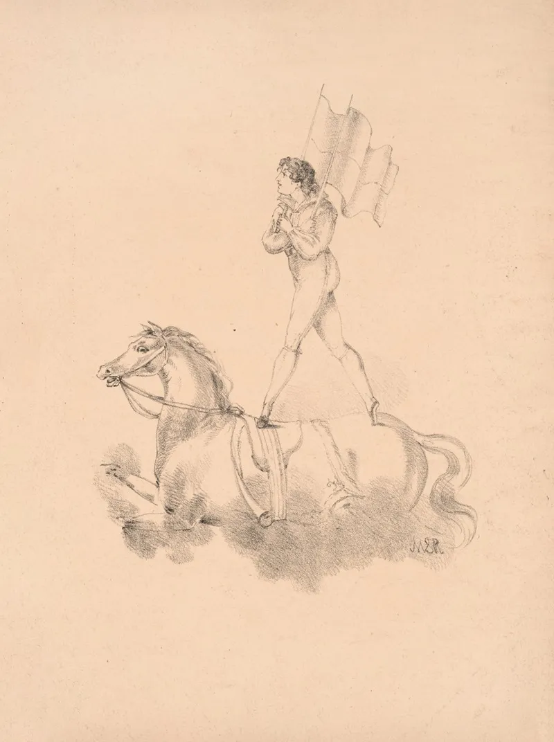 Adolphe Franconi Standing On The Back Of A Horse Facing Left Legs Spread by Martha Sarah Rolls - Canvas Print