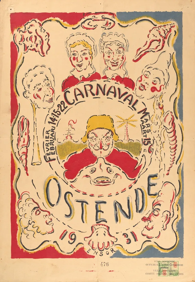 Affiche Voor Het Carnaval Van Oostende by James Ensor - Canvas Print
