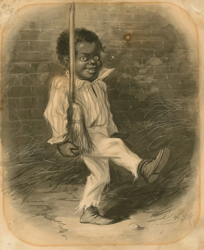 African American Boy Marching With A Broom