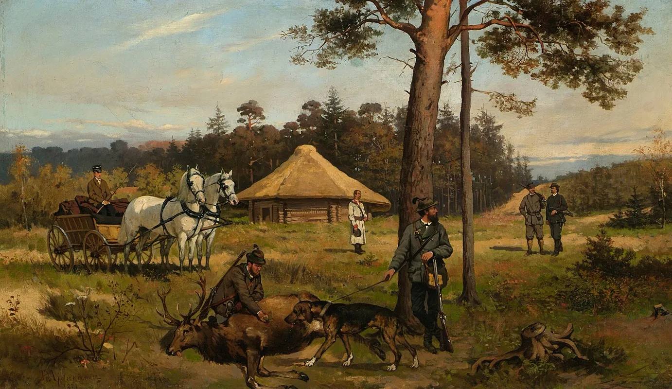 After Hunting For A Deer by Tadeusz Ajdukiewicz - Canvas Print