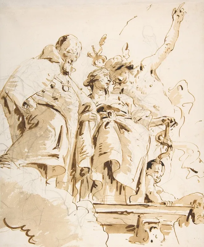 Aged Dignitary Attended By Mercury And Prudence