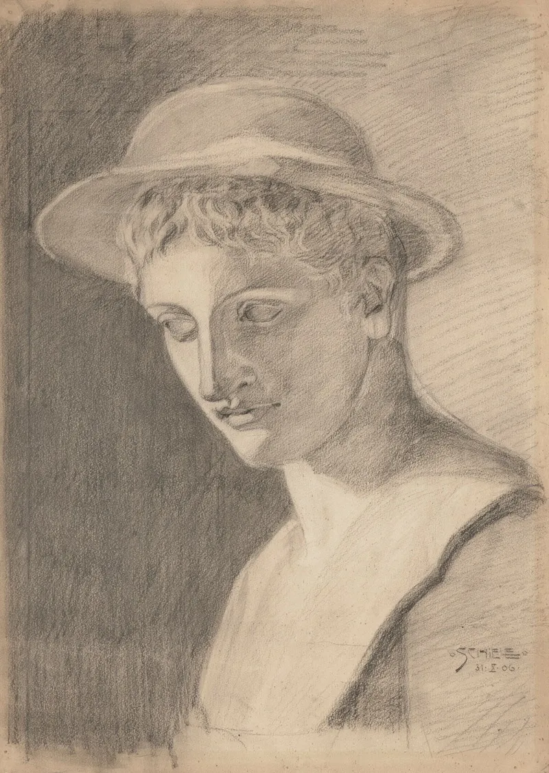 Akademische Portratbuste by Egon Schiele - Canvas Print