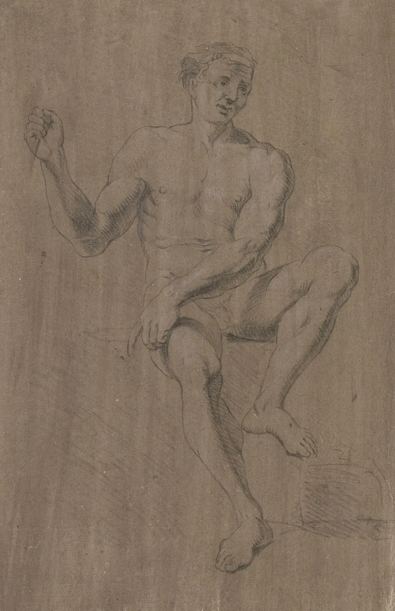 Akt Eines Sitzenden Mannes Von Vorne by Bernhard von Neher the elder - Canvas Print