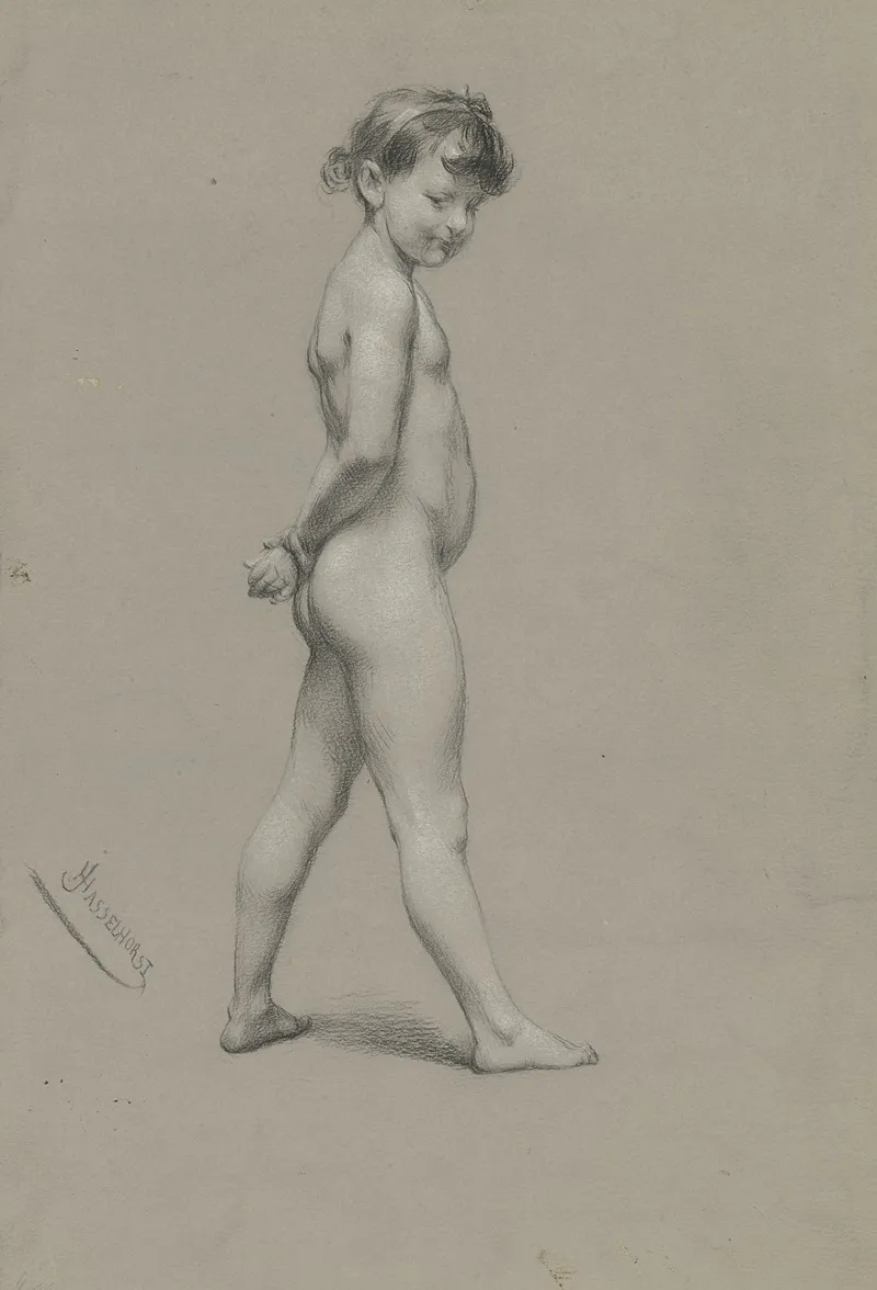 Akt Nach Einem Kleinem Madchen In Ganzer Figur Nach Rechts by Johann Heinrich Hasselhorst - Canvas Print