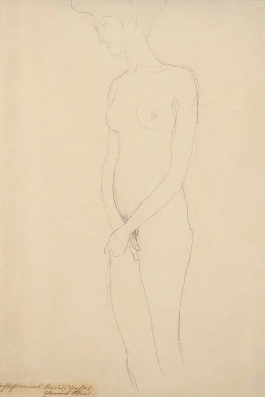 Akt Nach Links Die Hande Ineinandergeiegt by Gustav Klimt - Canvas Print