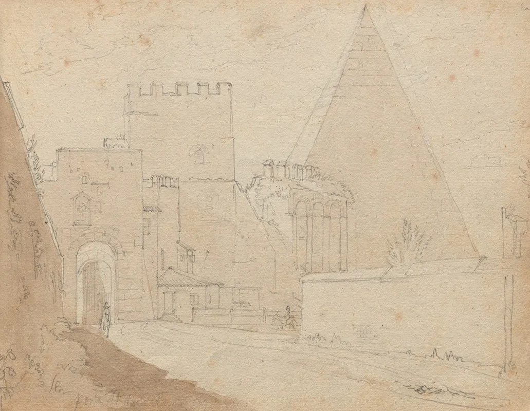 Album With Views Of Rome And Surroundings Landscape Studies Page 08a Porta St Paolo by Franz Johann Heinrich Nadorp - Canvas Print