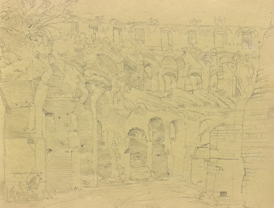 Album With Views Of Rome And Surroundings Landscape Studies Page 12a Roman Ruins by Franz Johann Heinrich Nadorp - Canvas Print