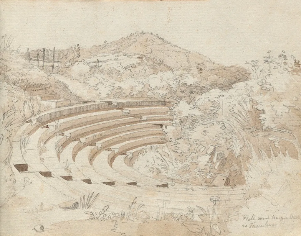 Album With Views Of Rome And Surroundings Landscape Studies Page 25a Amphitheater Tusculum by Franz Johann Heinrich Nadorp - Canvas Print