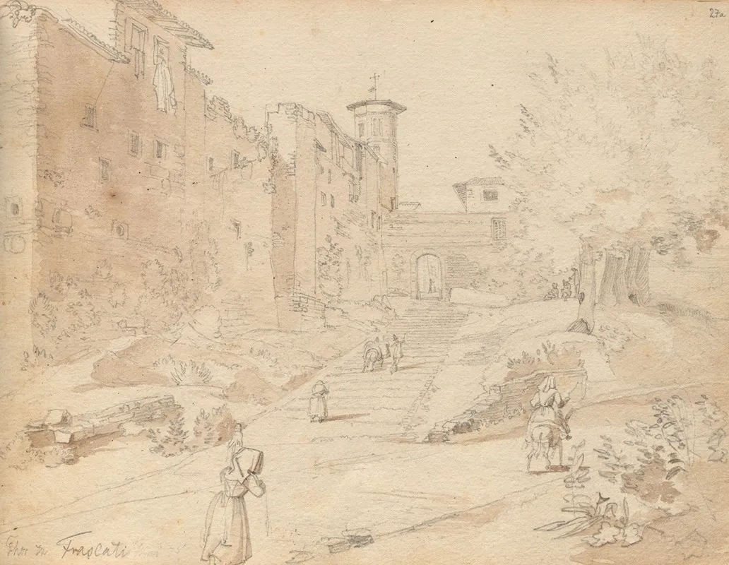 Album With Views Of Rome And Surroundings Landscape Studies Page 27a Frascati by Franz Johann Heinrich Nadorp - Canvas Print