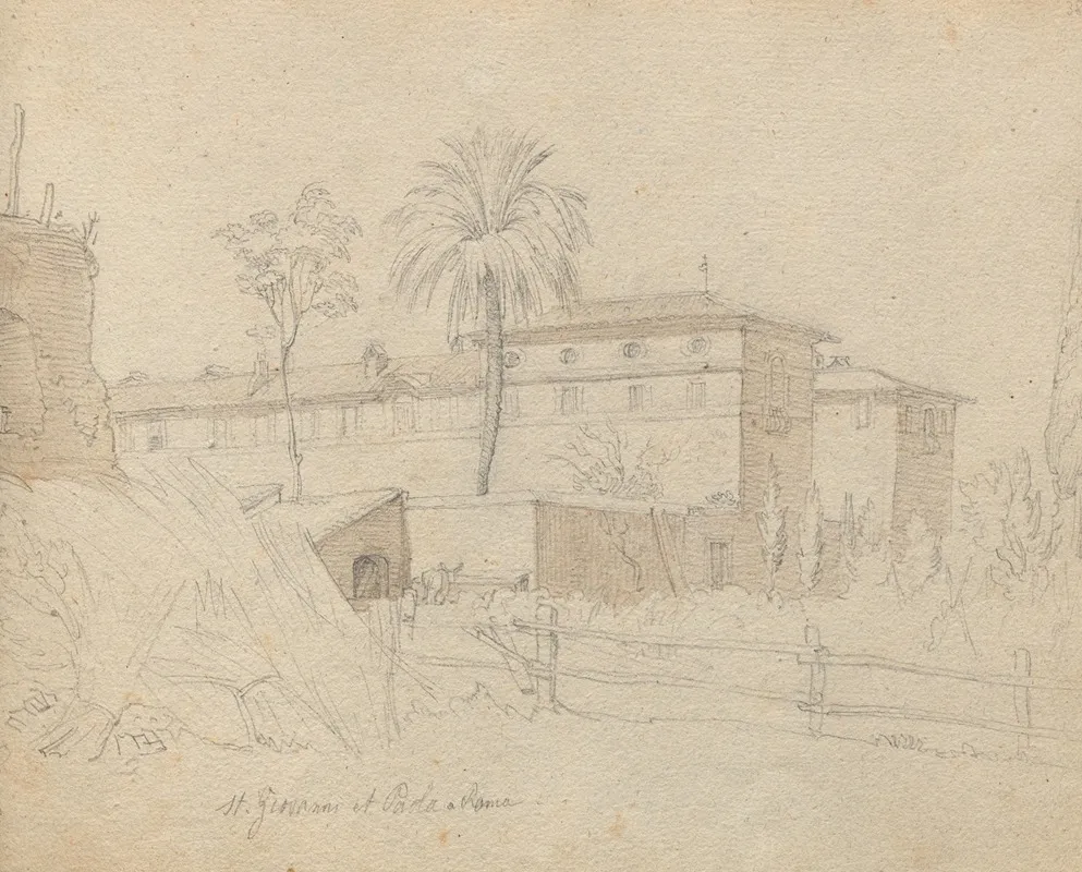 Album With Views Of Rome And Surroundings Landscape Studies Page 38a St Giovanni E Paolo Rome by Franz Johann Heinrich Nadorp - Canvas Print