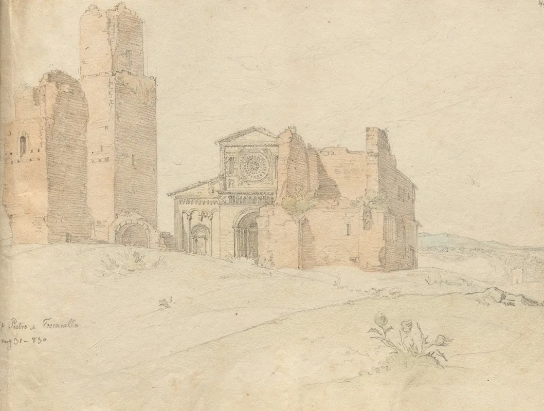 Album With Views Of Rome And Surroundings Landscape Studies Page 41a St Pietro Toscanella by Franz Johann Heinrich Nadorp - Canvas Print