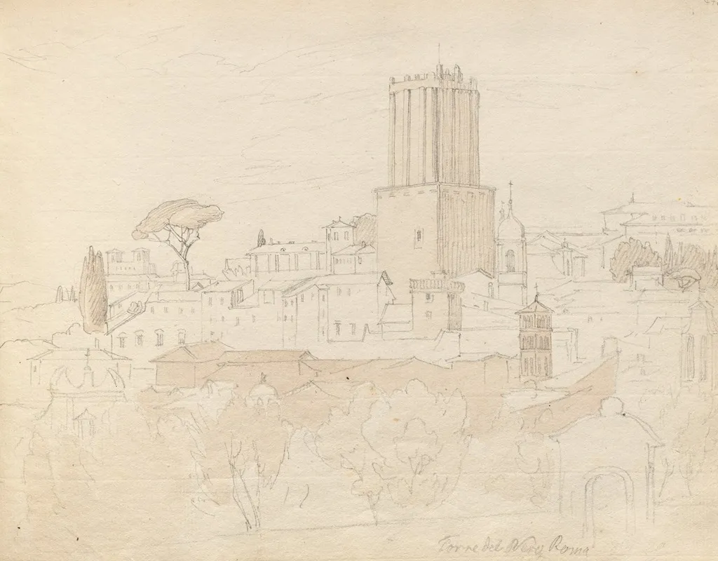 Album With Views Of Rome And Surroundings Landscape Studies Page 47a Torre Del Nero Rome by Franz Johann Heinrich Nadorp - Canvas Print