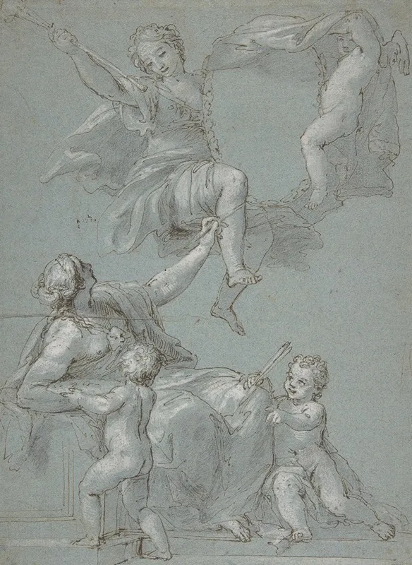 Allegorical Composition With Figures Of Painting And Fame by Pietro Antonio de' Pietri - Canvas Print