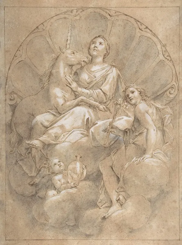 Allegorical Figure Of Purity With A Unicorn 2 by Marcantonio Franceschini - Canvas Print