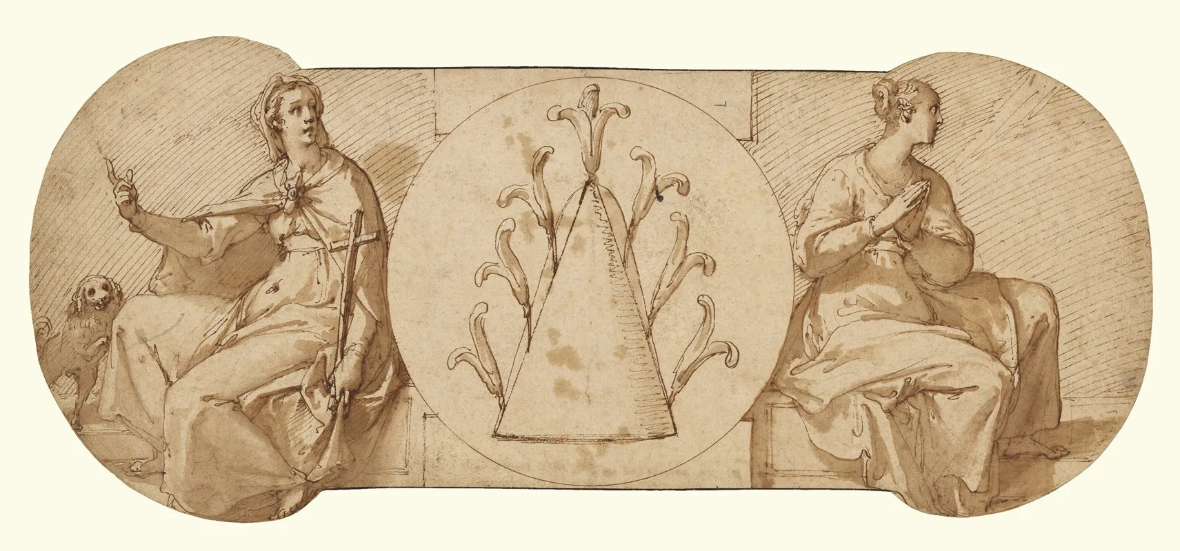 Allegories Of Faith And Hope Flanking The Zuccaro Emblem by Federico Zuccaro - Canvas Print