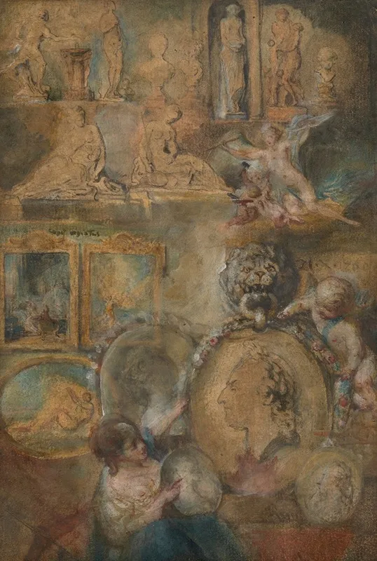 Allegory Of Louis Xv As Patron Of The Arts With Paintings And Sculpture From The Salon Of 1769 by Gabriel de Saint-Aubin - Canvas Print
