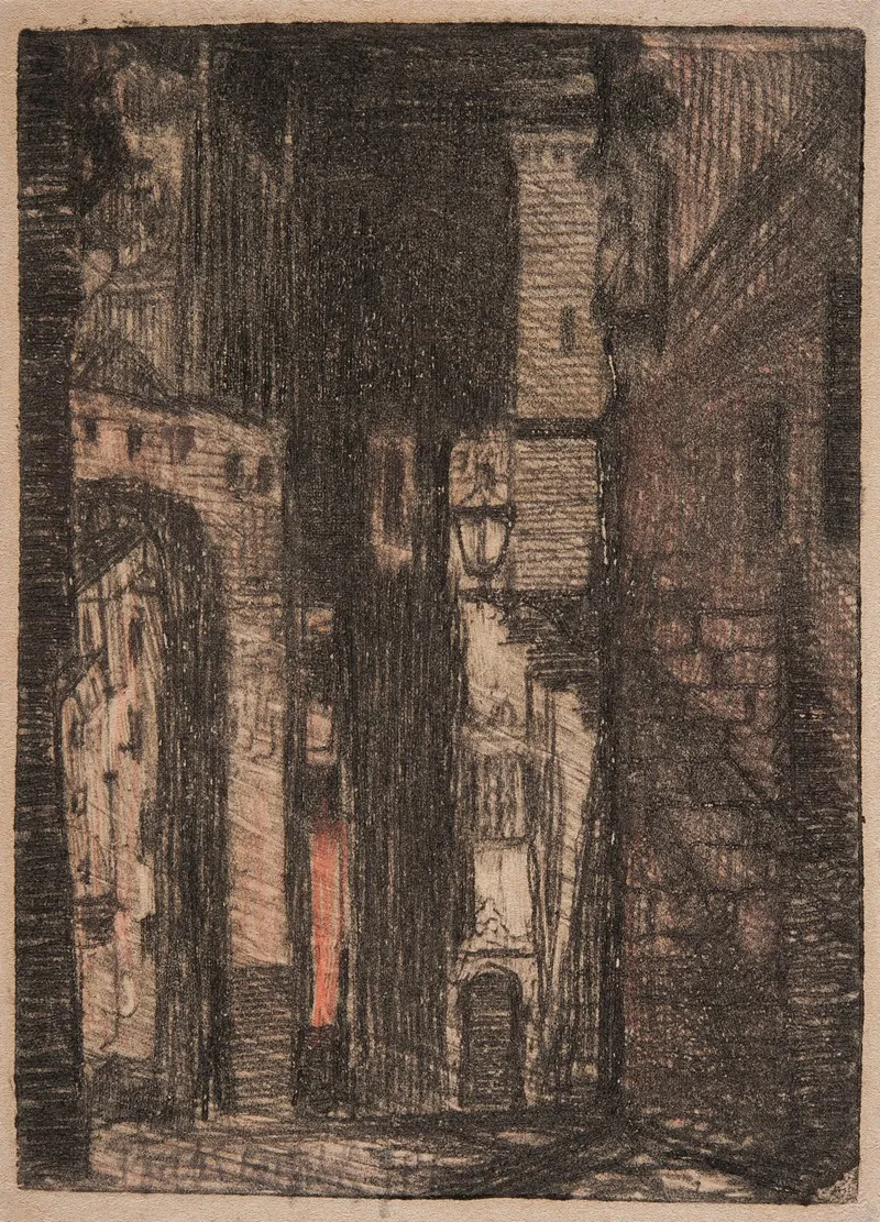 Alley With A Lantern by Feliks Jabłczyński - Canvas Print