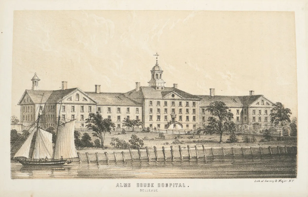 Alms House Hospital Bellevue by Sarony, Major &amp; Knapp Lith. - Canvas Print