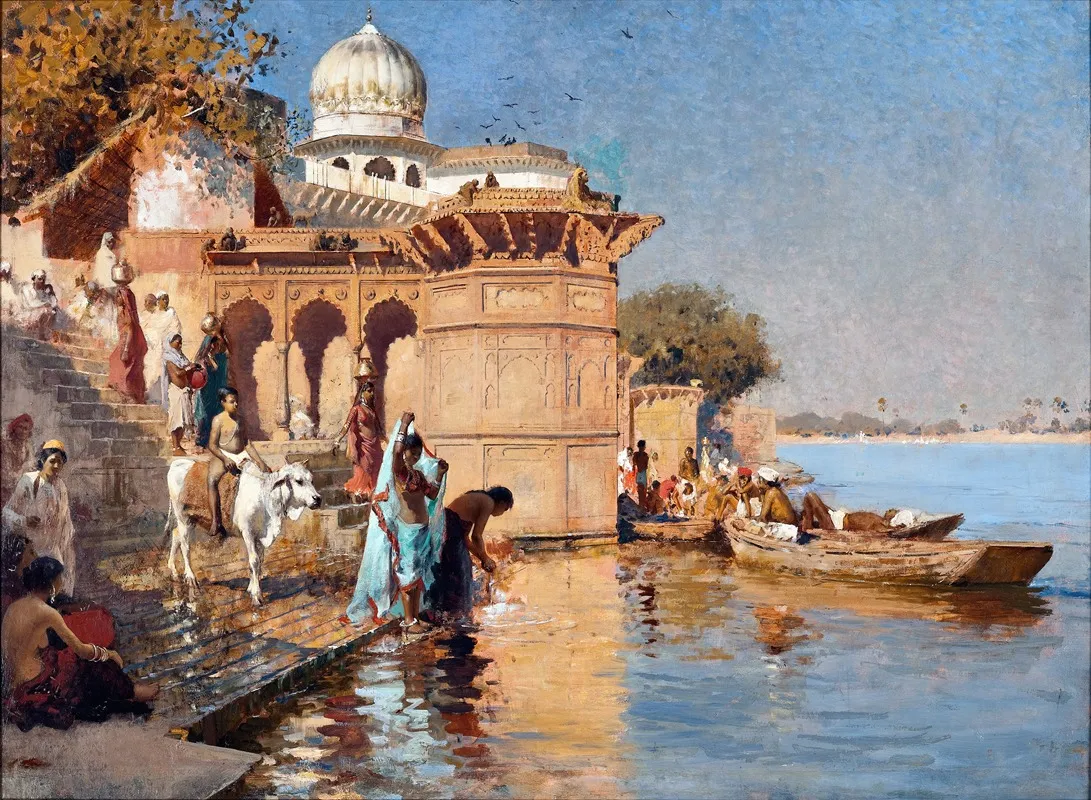 Along The Ghats Mathura by Edwin Lord Weeks - Canvas Print