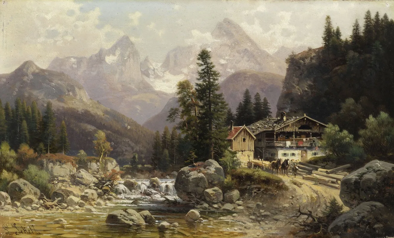 Alpenlandschaft Mit Muhlengebaude