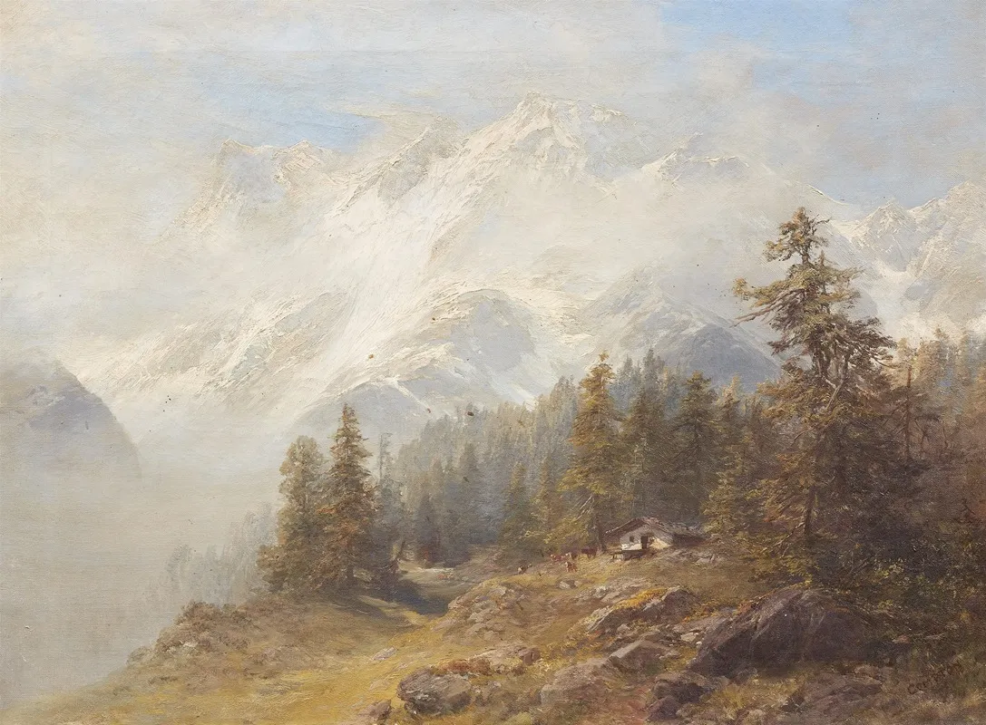 Alpenlandschaft Vor Schneebedecktem Massiv