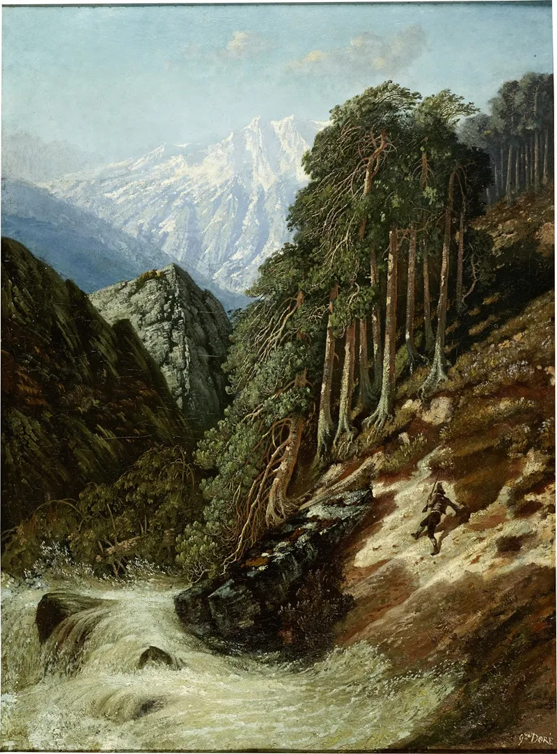 Alpine Landscape With Beck by Gustave Doré - Canvas Print