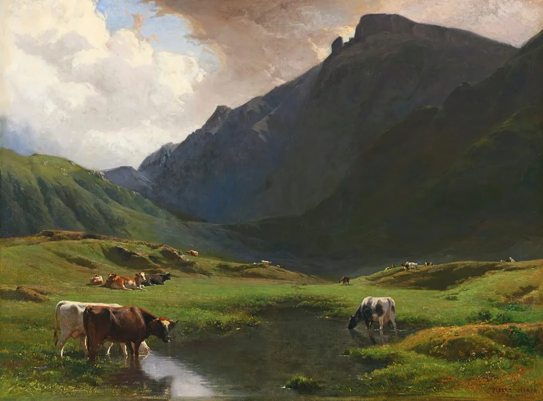 Alpine Landscape With Cows And Goats