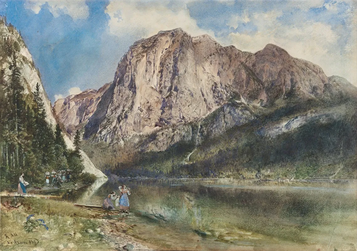 Altaussee Lake And Face Of Mount Trissel by Rudolf von Alt - Canvas Print