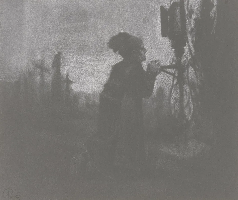 Alte Frau Im Gebet Kniend Auf Einem Friedhof by Alois Penz - Canvas Print