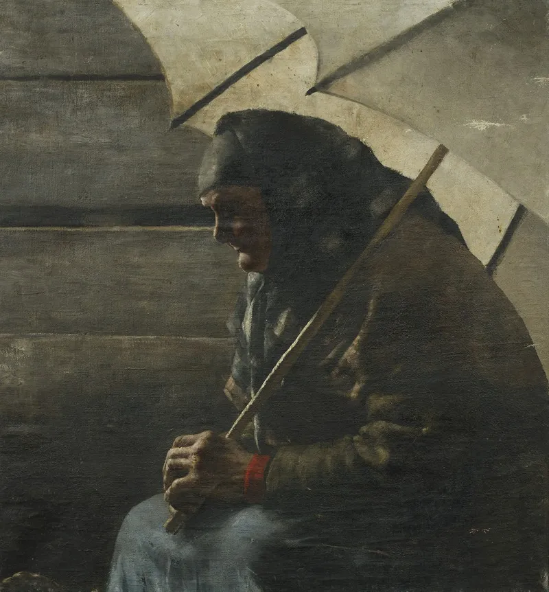 Alte Standlerin Mit Schirm