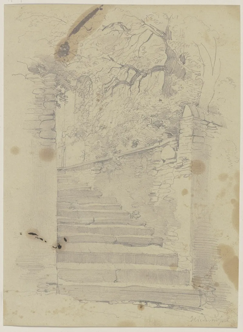 Alte Treppe Umgeben Von Baumen by Jakob Becker - Canvas Print