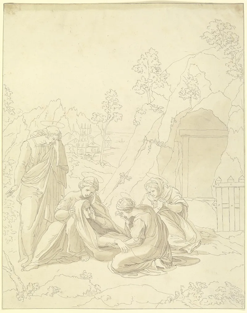 Am Ostermorgen Die Heiligen Frauen Maria Und Johannes Am Offenen Grabe Christi by Gustav Heinrich Naecke - Canvas Print
