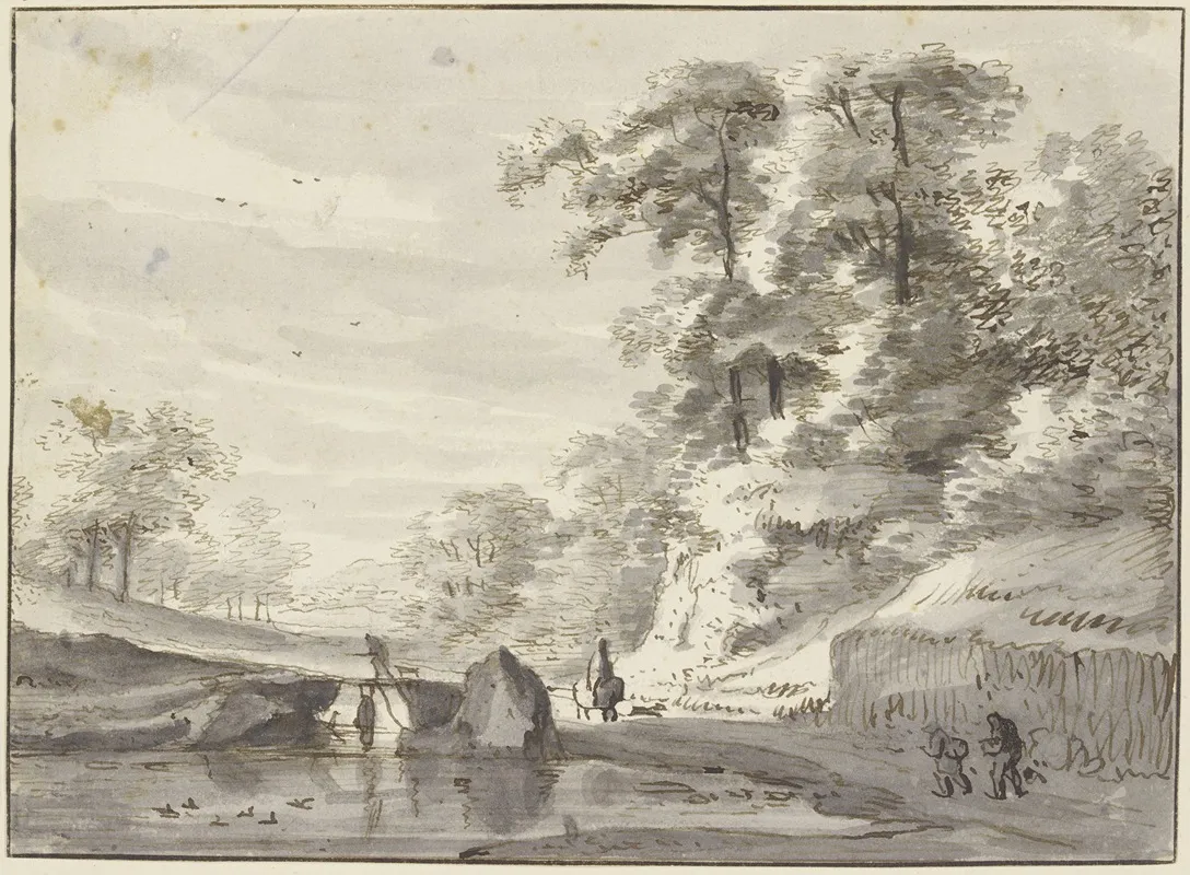Am Rande Eines Waldes Fuhrt Ein Weg Uber Einen Steg Auf Dem Wasser Enten by Roelant Roghman - Canvas Print