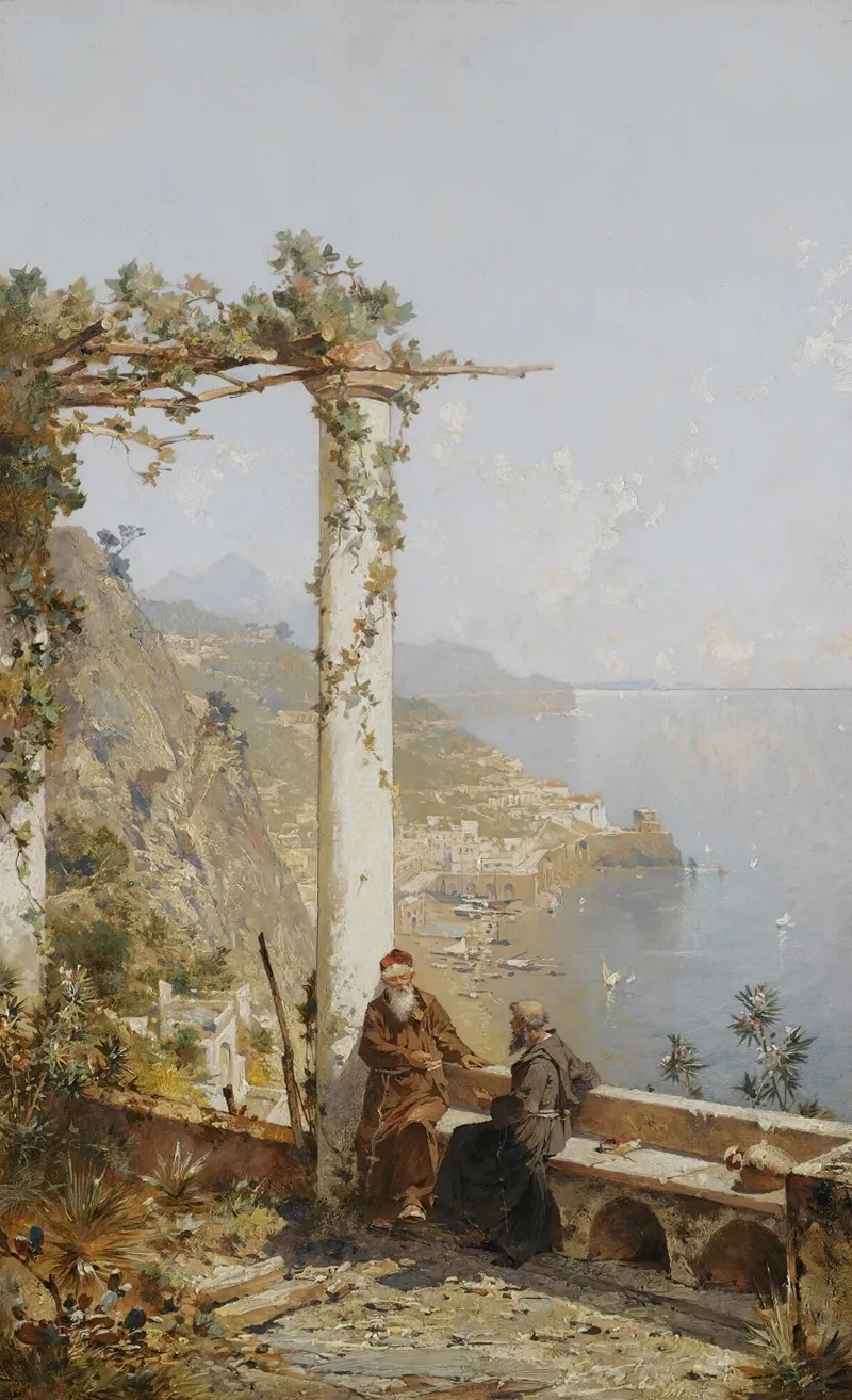 Amalfi Above The Bay Of Naples by Franz Richard Unterberger - Canvas Print