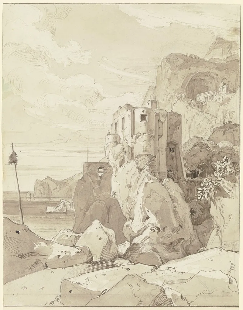Amalfi Blick Uber Einen Wachturm Auf S Francesco by Ernst Fries - Canvas Print