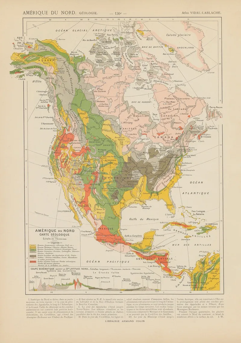 Amerique Du Nord Geologie by Paul Vidal de La Blache - Canvas Print