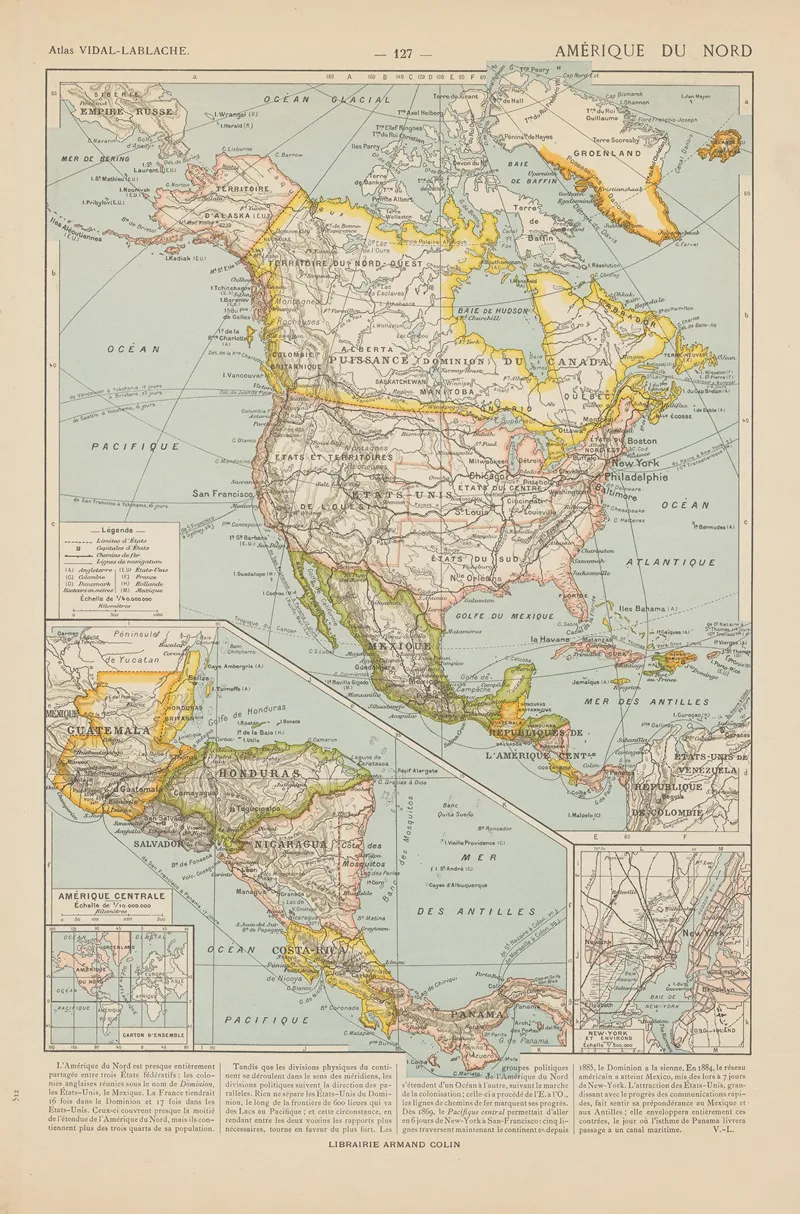 Amerique Du Nord by Paul Vidal de La Blache - Canvas Print
