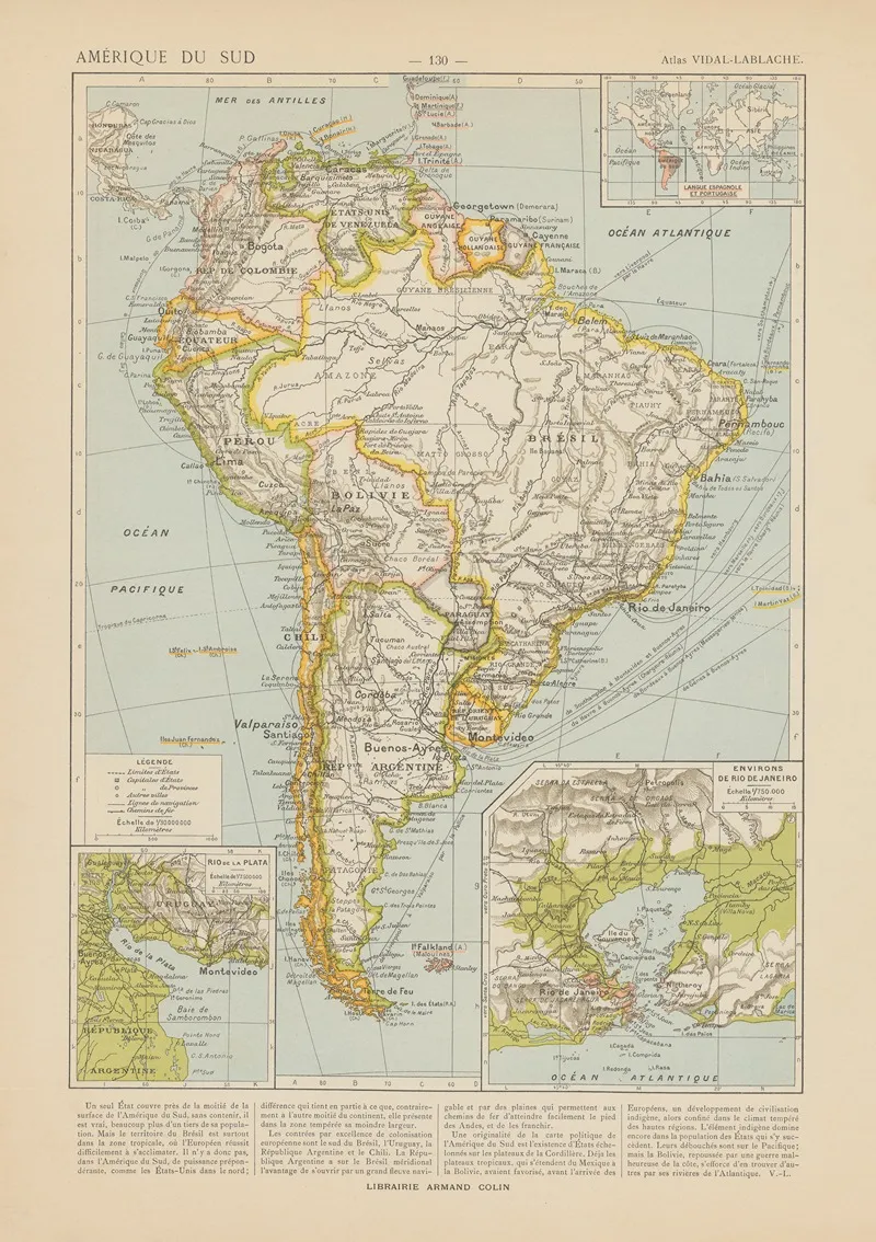 Amerique Du Sud by Paul Vidal de La Blache - Canvas Print