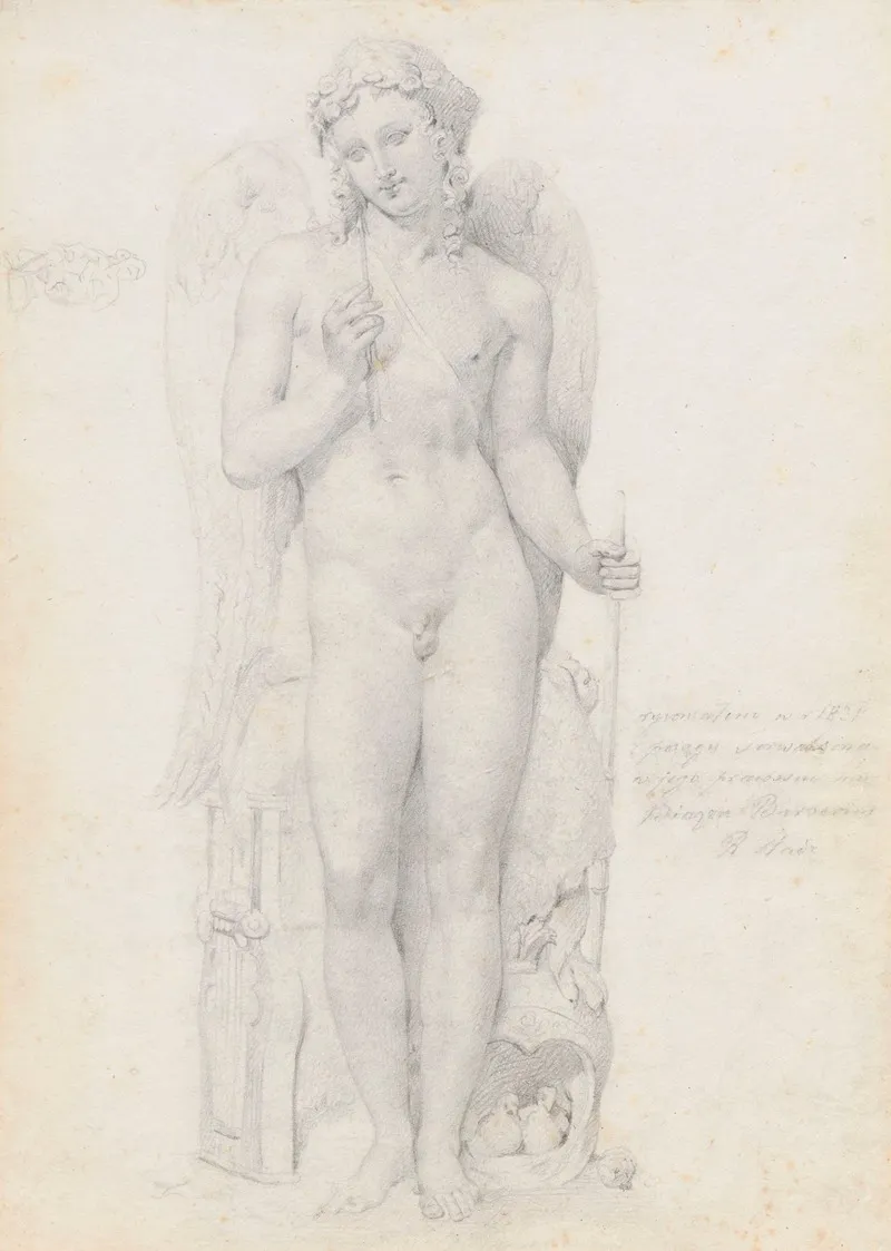 Amor Checking An Arrow Tracing Of A Sculpture From 1823