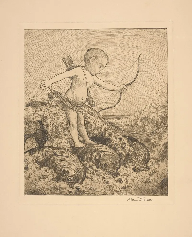 Amor Mit Drei Delphinen Cupid With Three Dolphins