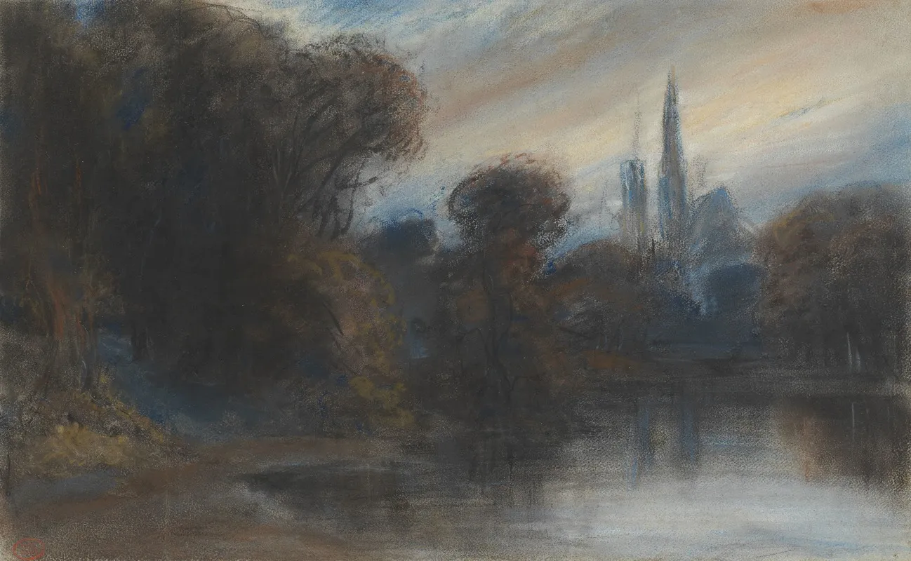 An Abbey By A Wooded Lake At Twilight by Paul Huet - Canvas Print