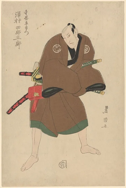 An Actor Dressed As A Samurai In Brown Robe by Toyokuni Utagawa - Canvas Print