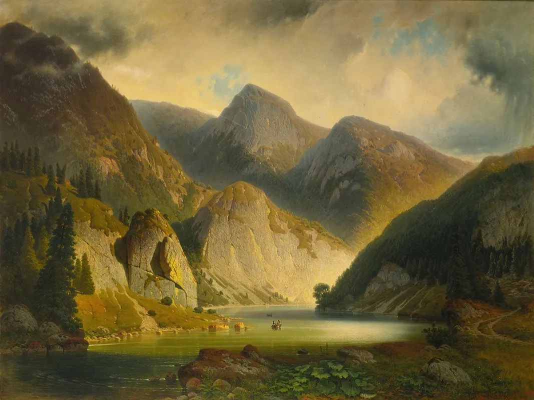 An Alpine Lake by Aleksander Swieszewski - Canvas Print
