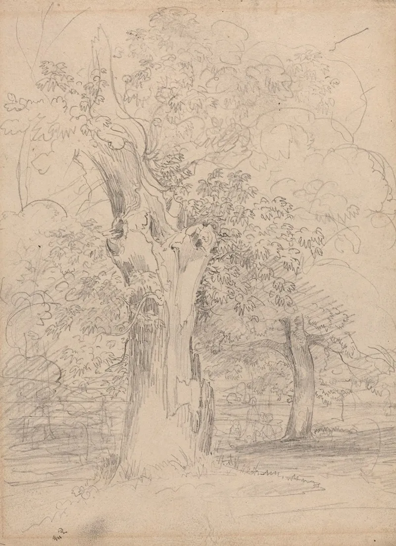 An Ancient Tree With Figures In A Landscape