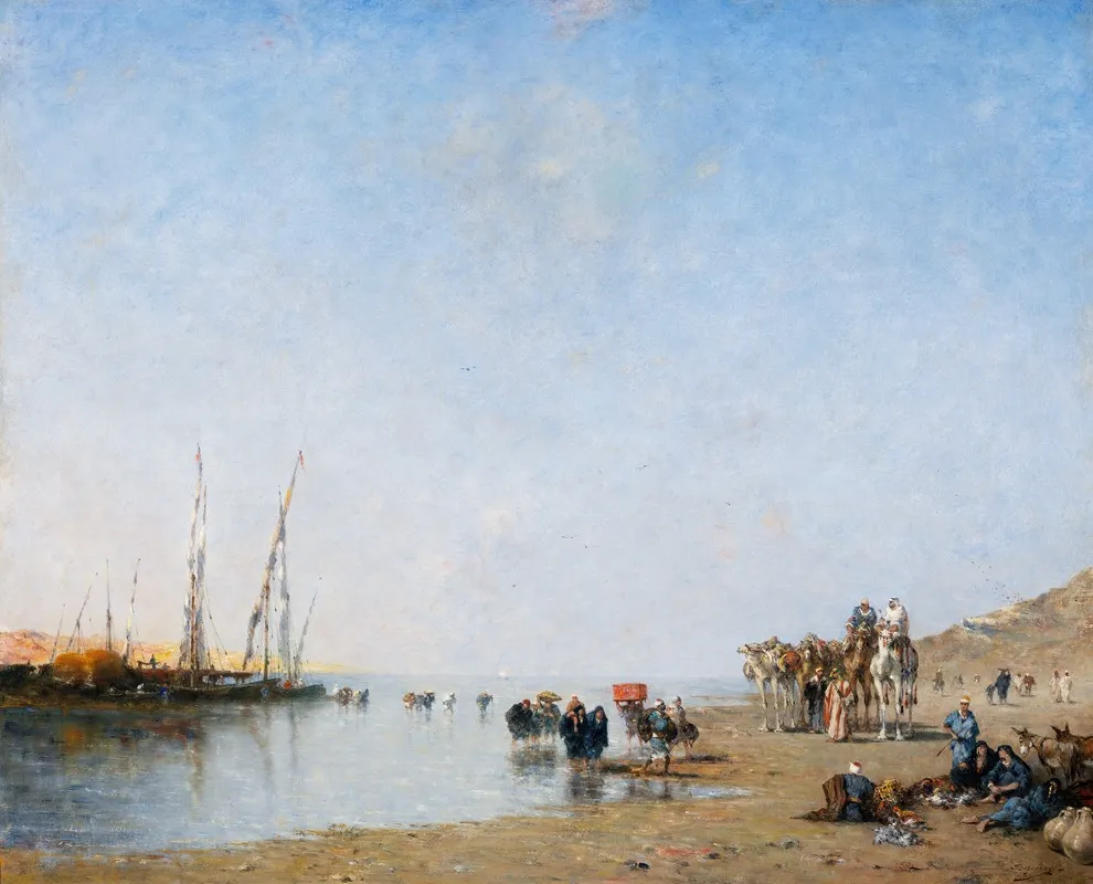 An Arab Caravan Resting Near The Shore