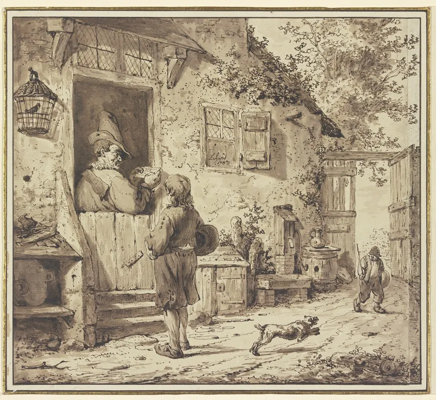 An Einer Haustur Bringt Ein Junge Einem Mann Einen Brief by Charles Echard - Canvas Print