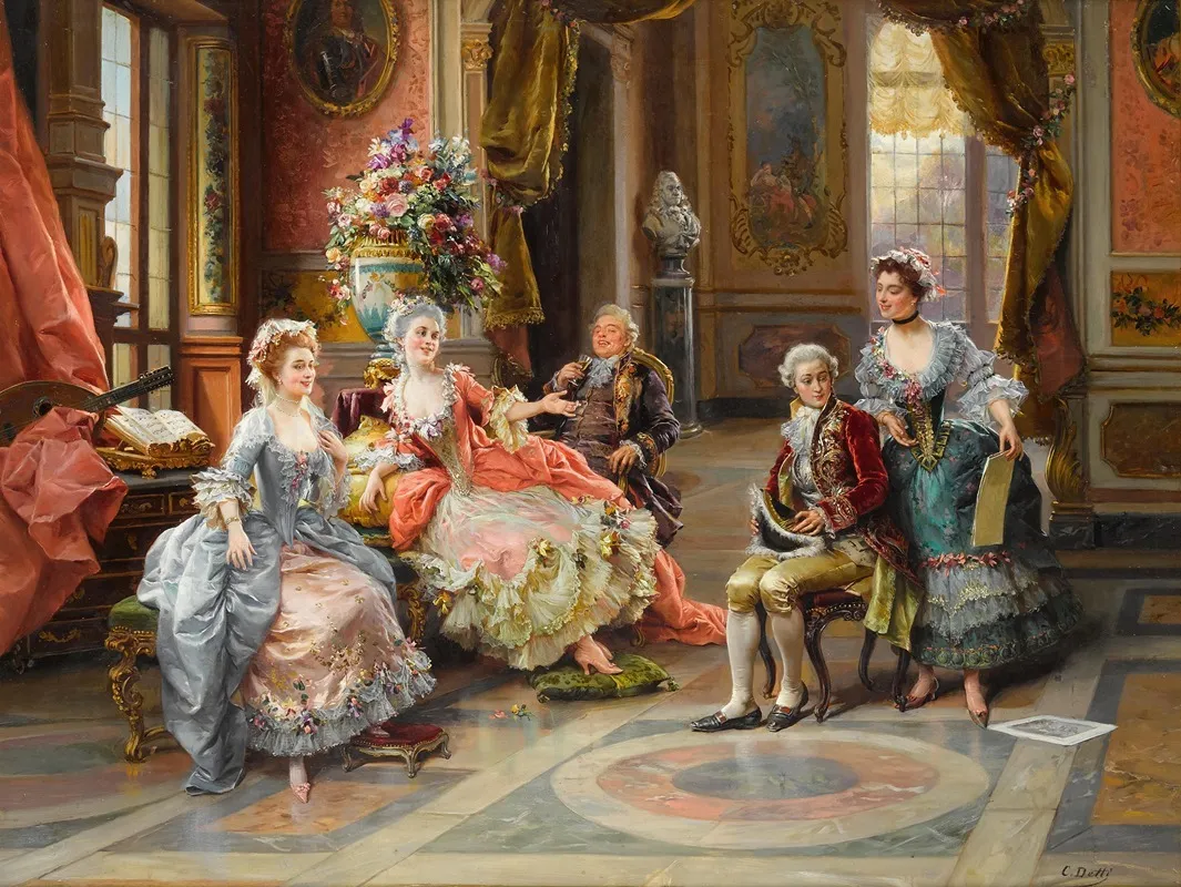 An Elegant Gathering by Cesare Auguste Detti - Canvas Print