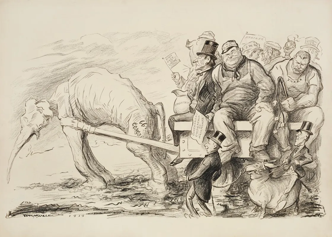 An Emaciated Republican Party Elephant Representing The G O P Congress Struggles To Pull A Wagon Full Of Large Men