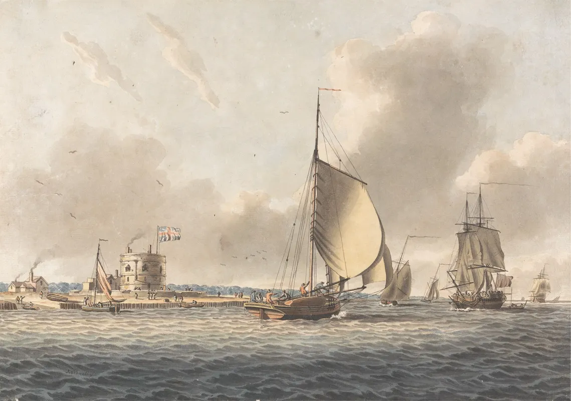 An English Frigate And Other Shipping In The Solent Off Calshot Castle by John Cleveley the younger - Canvas Print