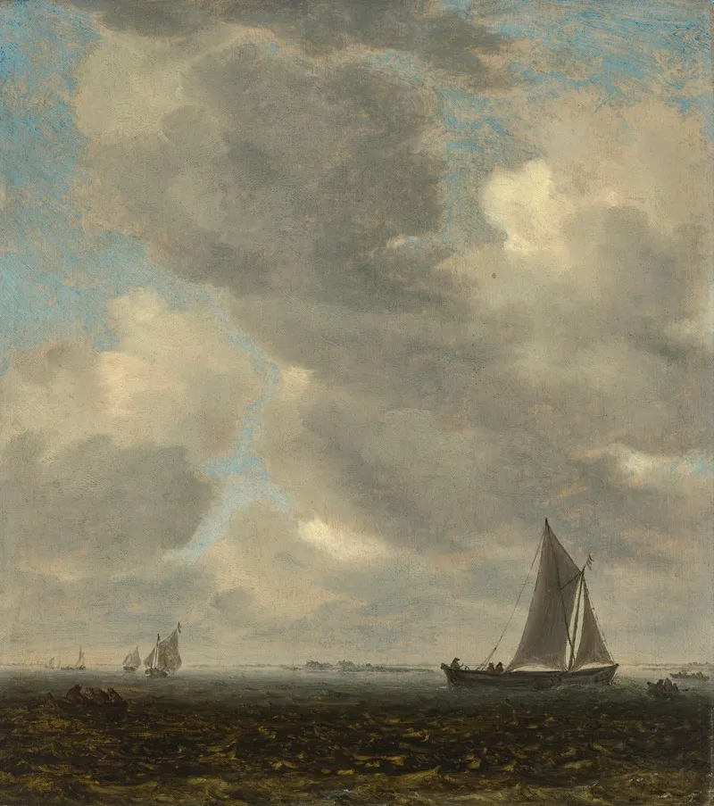 An Estuary Scene With Light Shipping by Salomon van Ruysdael - Canvas Print